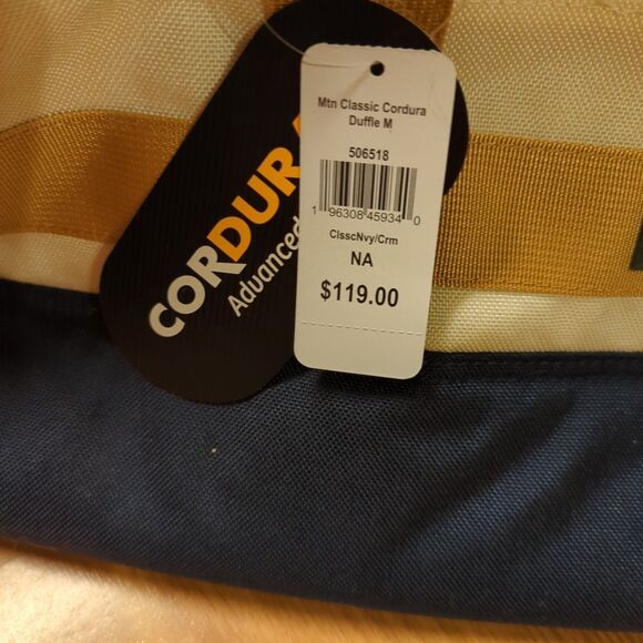 LL Bean Mountain Classic Cordura Duffle Bag Beige Blue Suitcase Travel Medium - Picture 2 of 9